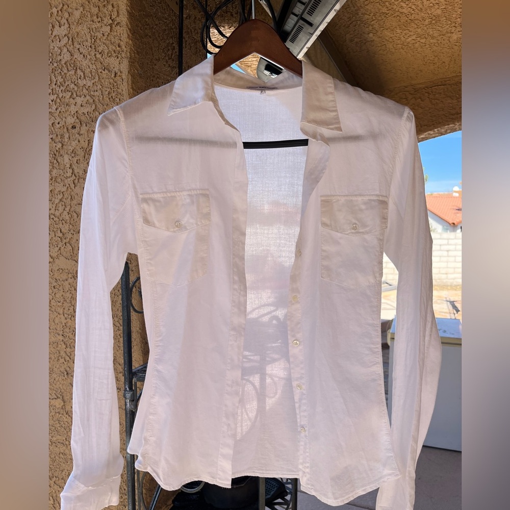 James Perse White Cotton Button Front Shirt - Picture 3 of 4